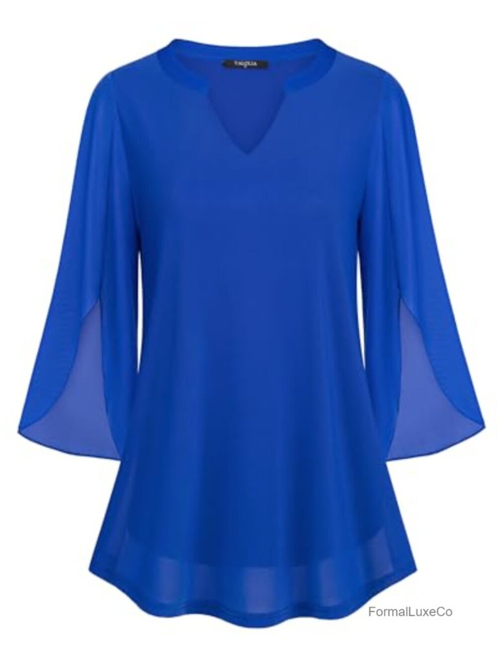 Womens Floral Mesh Tunic Blouse 3/4 Ruffle Sleeve V Neck Loose Fit Top
